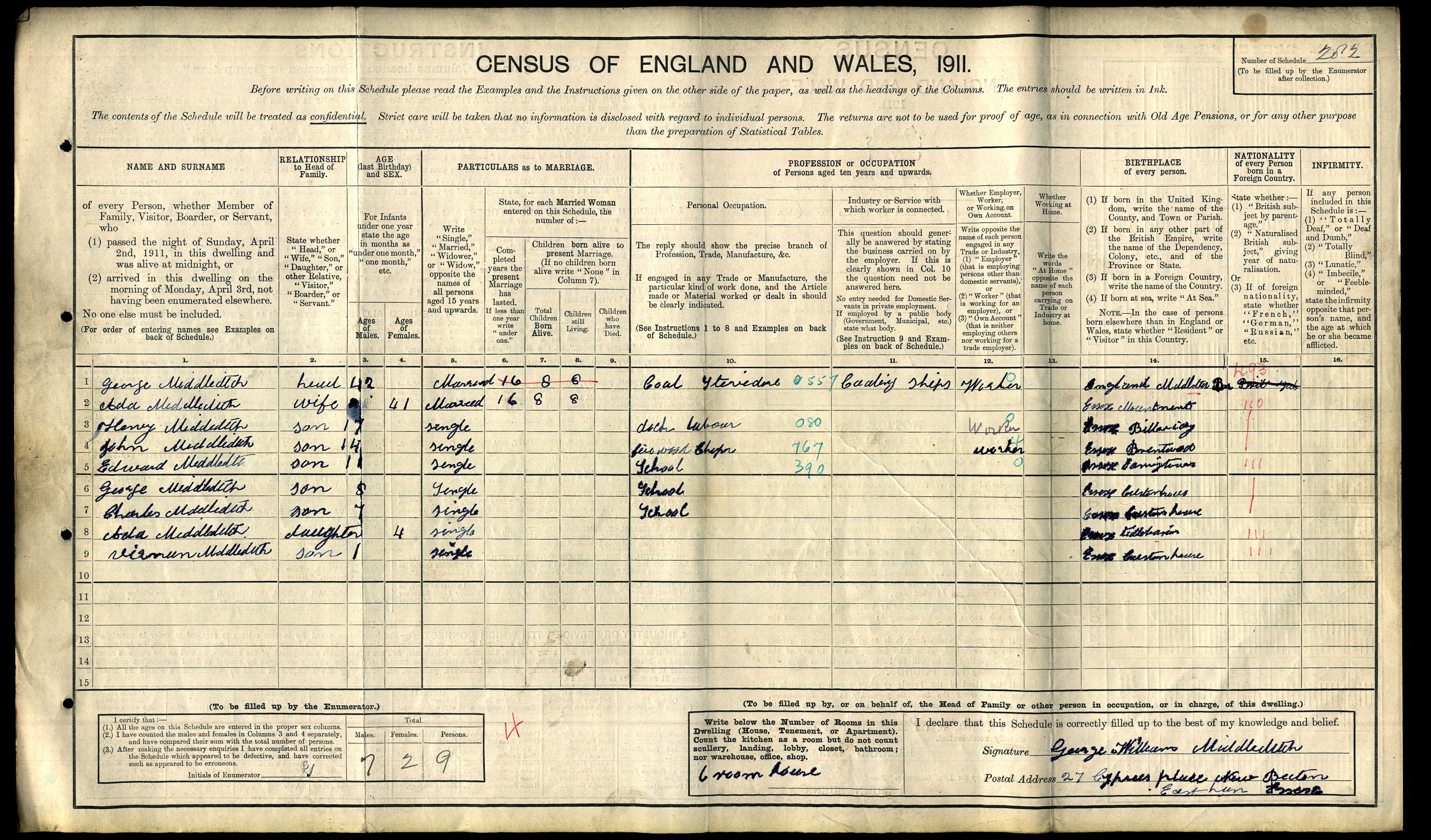 1911 Census Vernon Middleditch