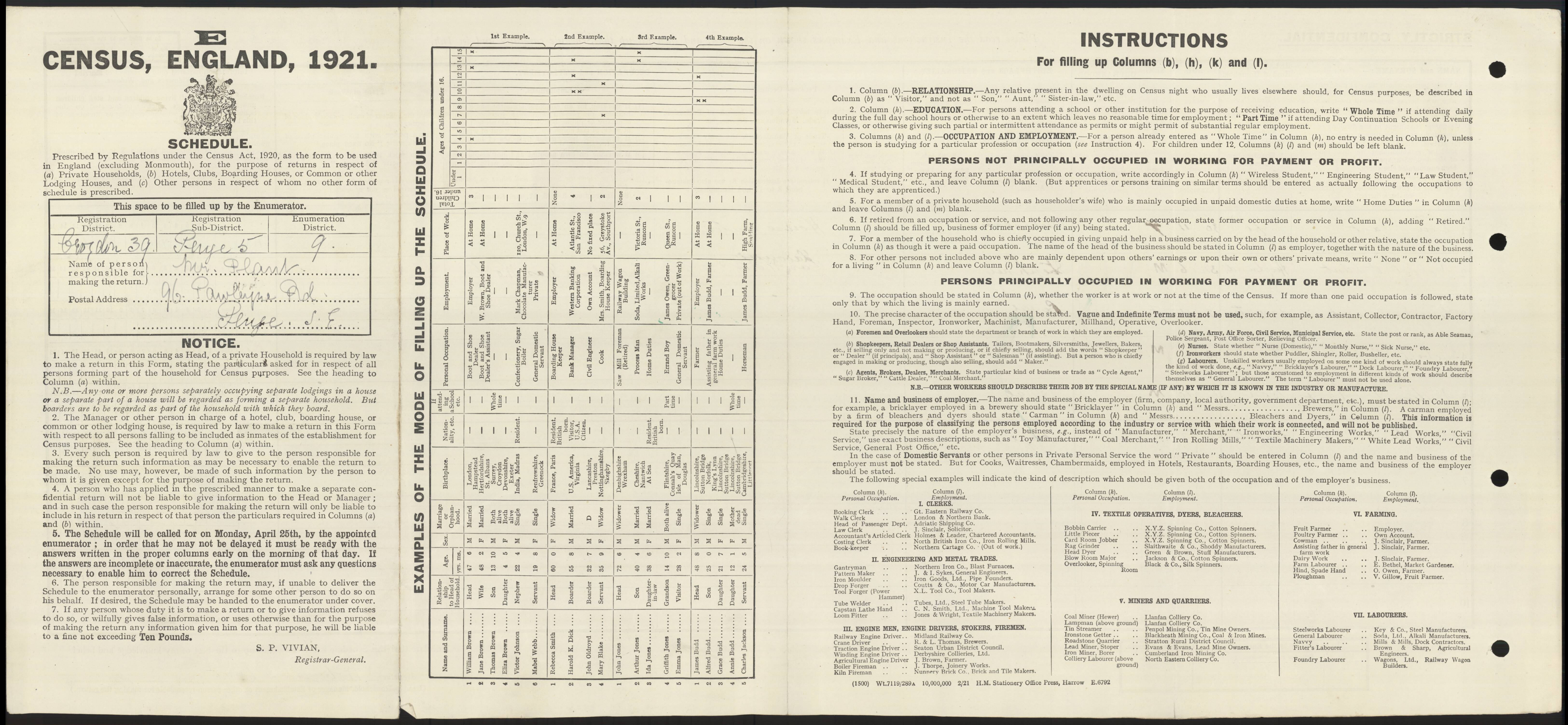 William Charles Plant 1921 Census Address